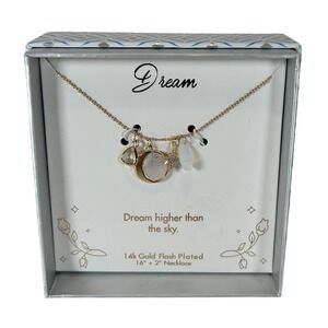 LArocks Dream 14k Gold Flash Plated Celestial Moon Star Charm Necklace 16+2in